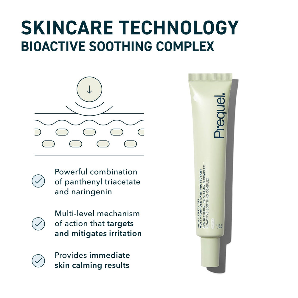 Prequel Skin Utility Gel, aplicación diaria en rostro, mantiene la piel fresca.