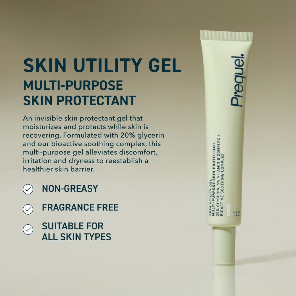 Prequel Skin Utility Gel, textura hidratante para rostro y manos, sensación suave.