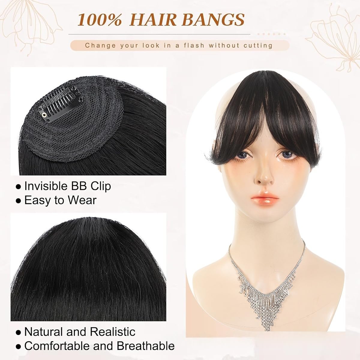 Pretelytiti Bangs Clip perfecto para fiestas, bodas o uso diario.