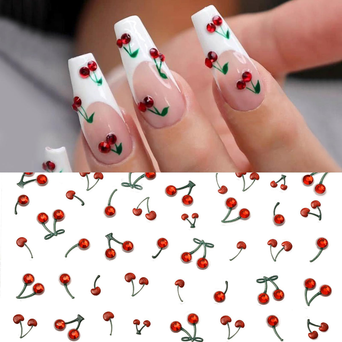 Pretty Diva diseño cereza cristal para uñas, añade un toque glamoroso.