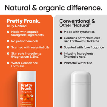 Aplicación rápida de Pretty Frank desodorante naranja vainilla en 1-2 movimientos.