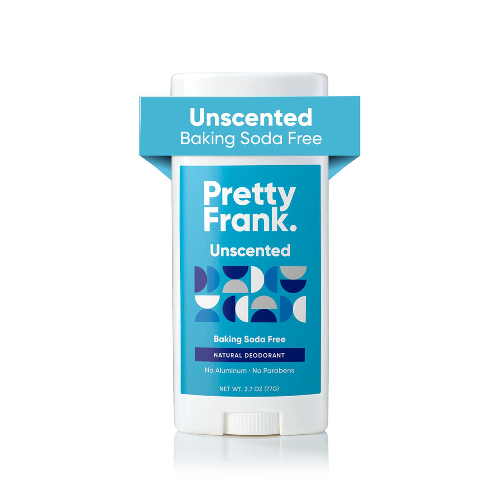 Pretty Frank desodorante natural sin aluminio en empaque compacto para viaje, protección duradera.