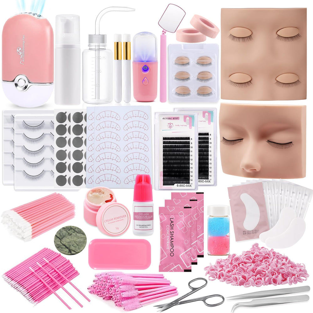 Pretty memory kit con dos cabezas para aprender extensiones de pestañas en casa