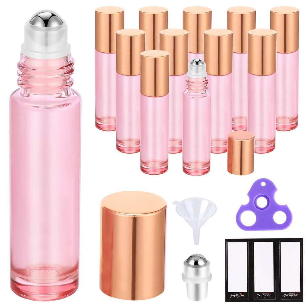 PrettyCare 12-pack botellas roll-on 10 ml en vidrio rosa, perfecto para viajar