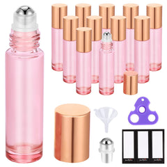 PrettyCare 12-pack botellas roll-on 10 ml en vidrio rosa, perfecto para viajar