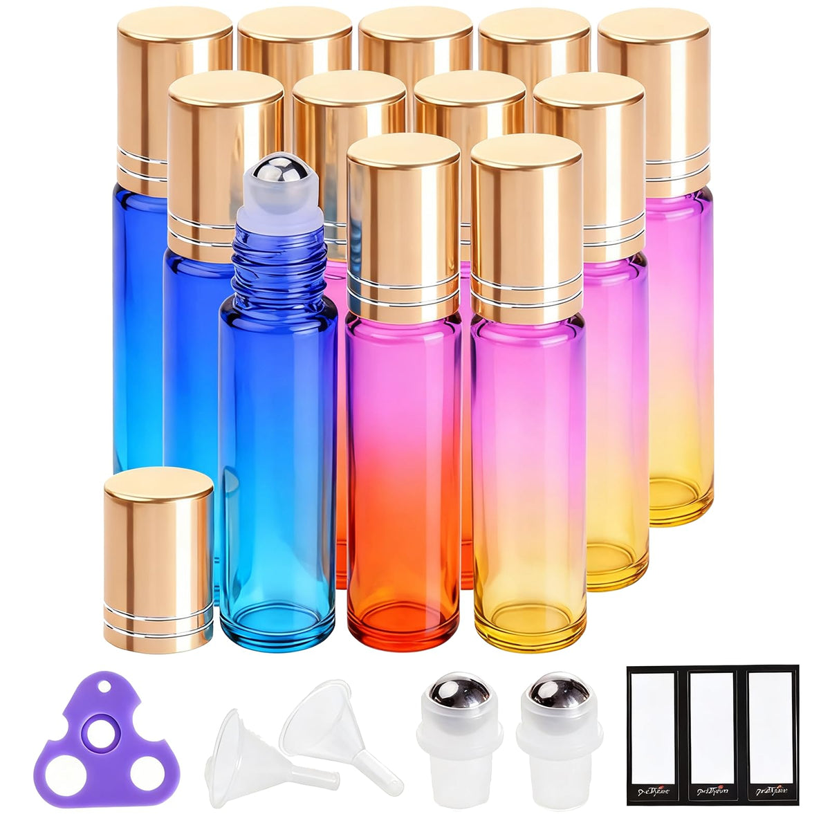 Botellas PrettyCare rodillo arcoiris 10 ml para aceites y perfumes, fáciles de transportar.