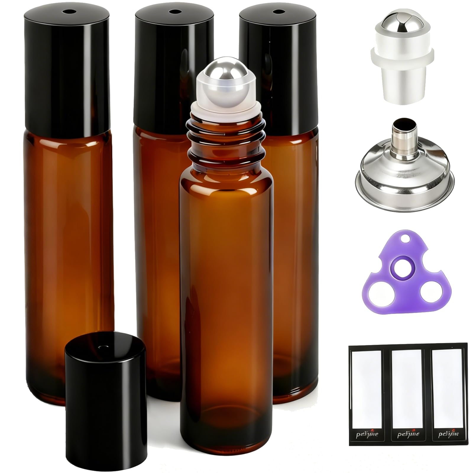 PrettyCare roll-on de vidrio ámbar 10 ml para aceites esenciales en viaje.