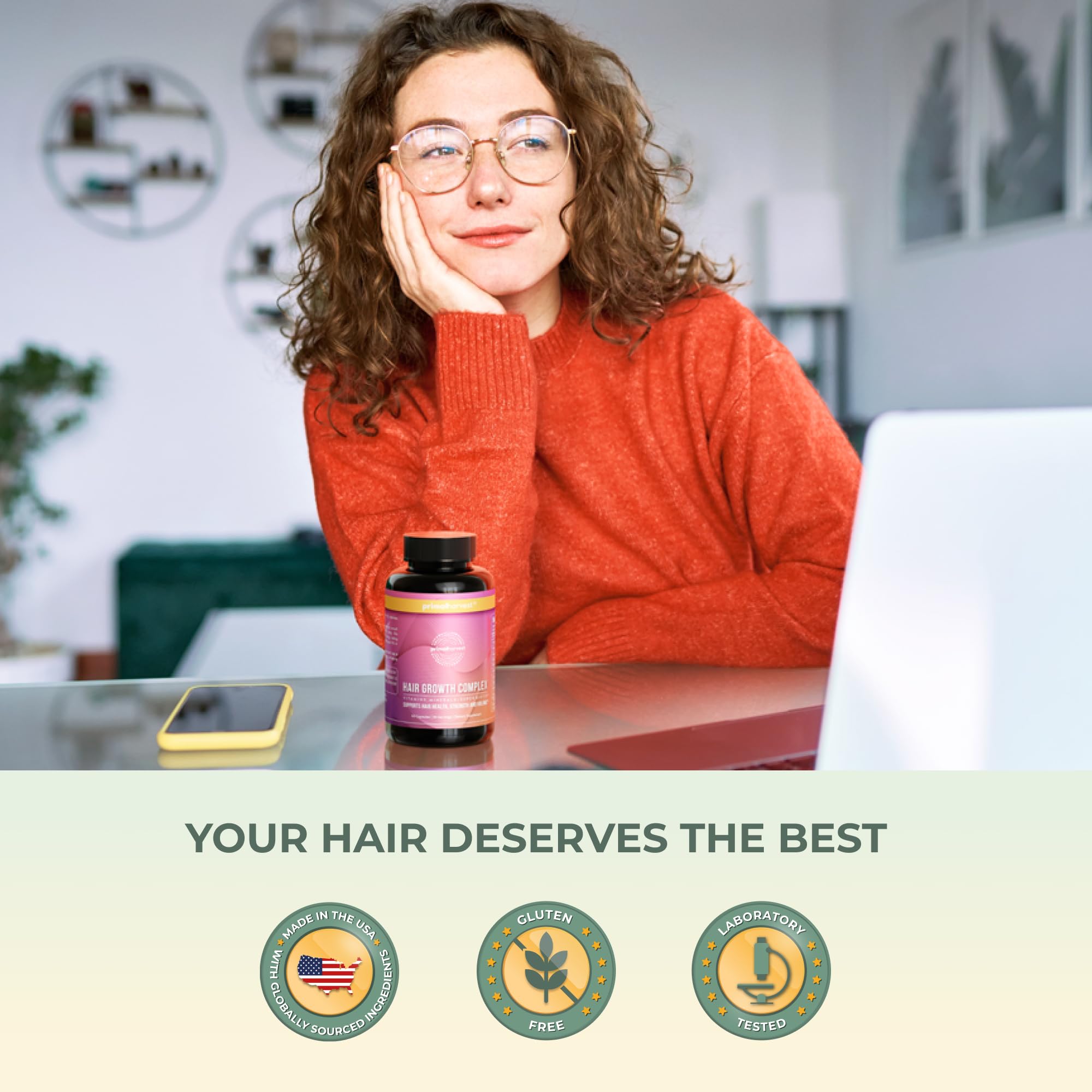 Primal Harvest Hair Growth Vitamins dosis diaria de dos cápsulas, uso constante.