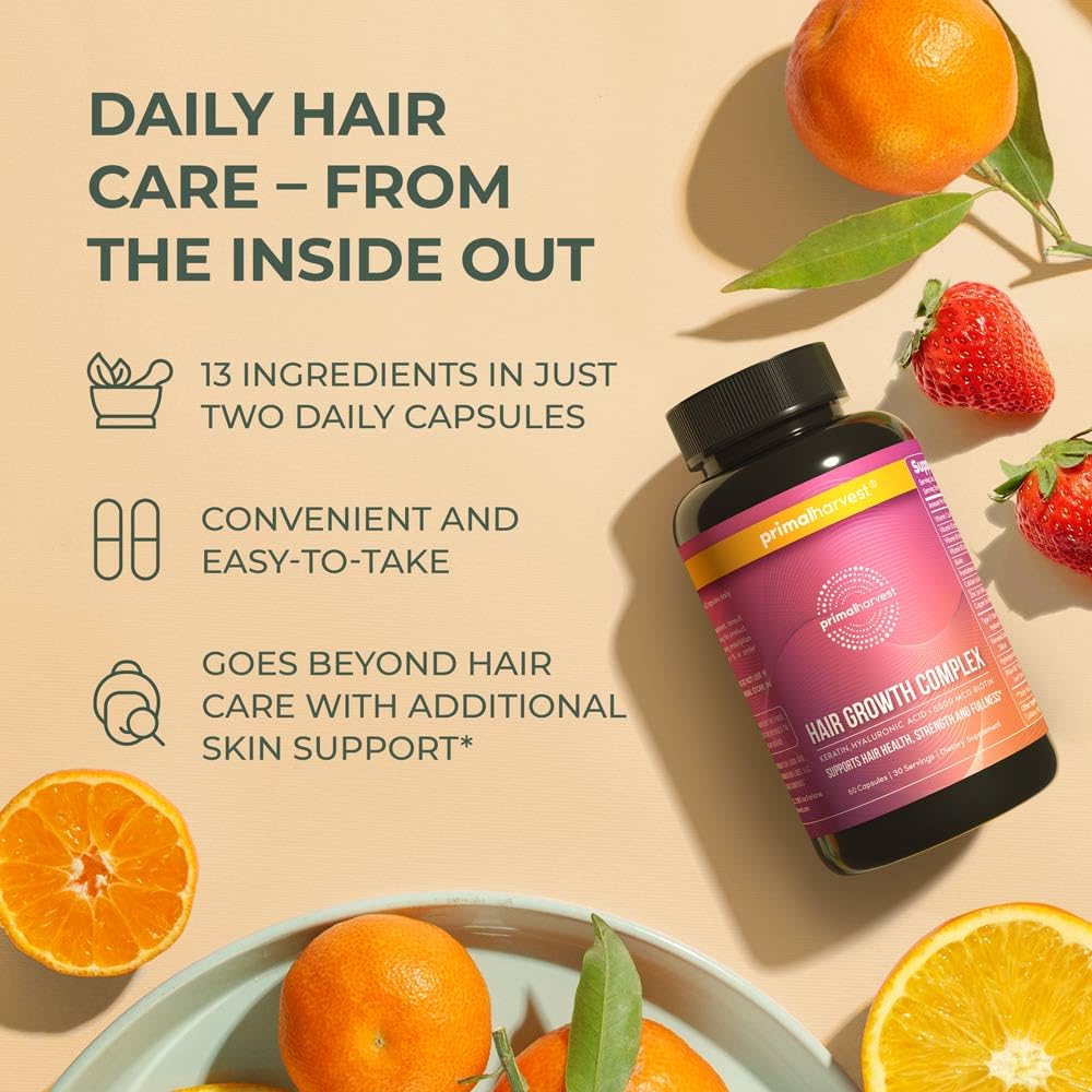 Primal Harvest Hair Growth Vitamins con extracto de cola de caballo, nutrición natural.