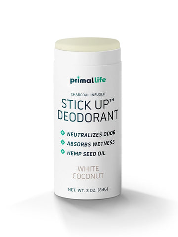 Desodorante Stick Up de Primal Life Organics en empaque ecológico para uso diario.