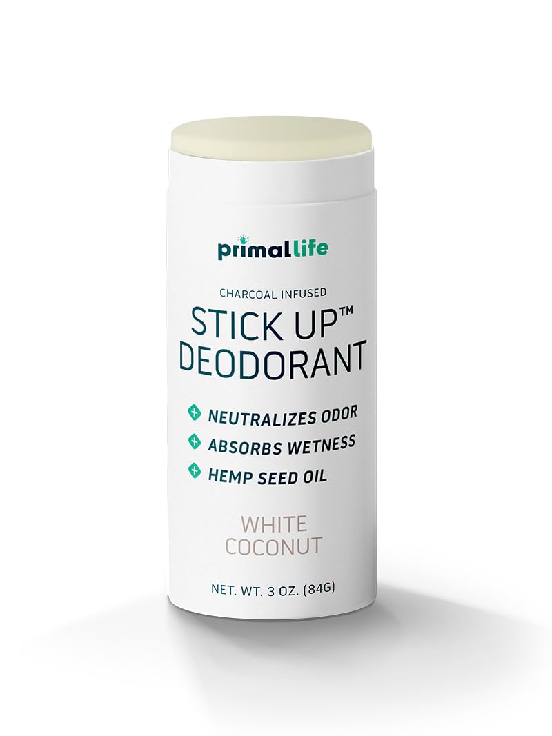 Desodorante Stick Up de Primal Life Organics en empaque ecológico para uso diario.