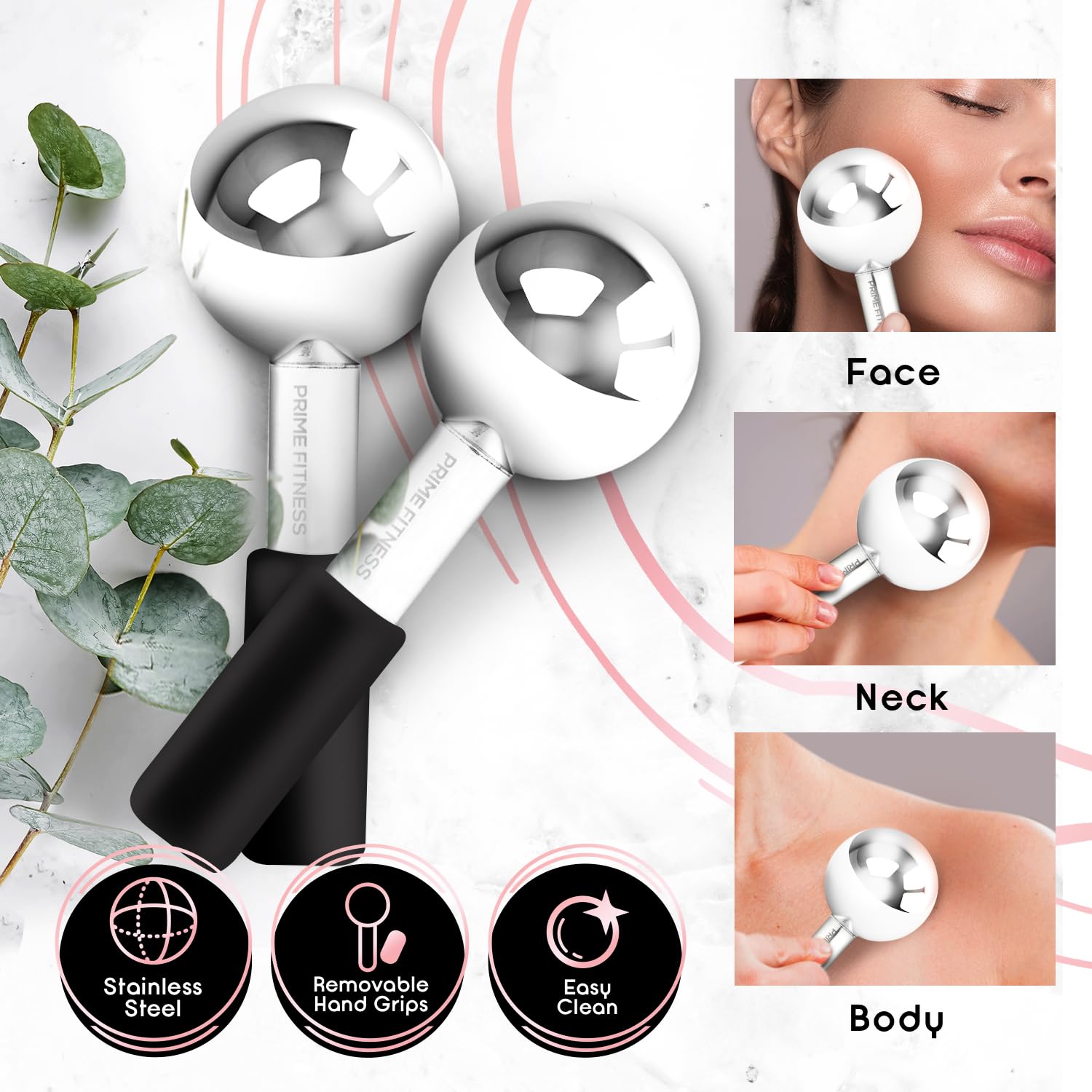 PRIME Fitness rodillo frio de acero inoxidable, ideal para masaje facial refrescante