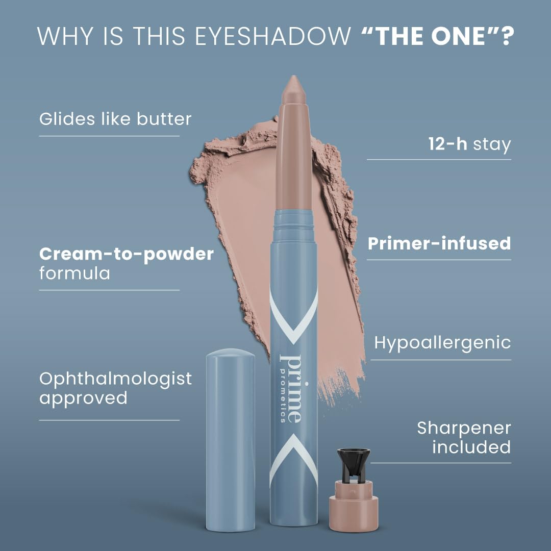 Sombra PrimeEyes crema sin pliegues para ojos sensibles.