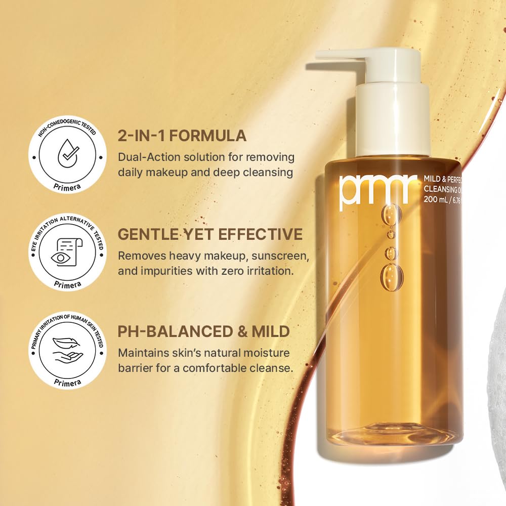 Primera PRMR: espuma suave limpia el rostro sin irritar la piel.