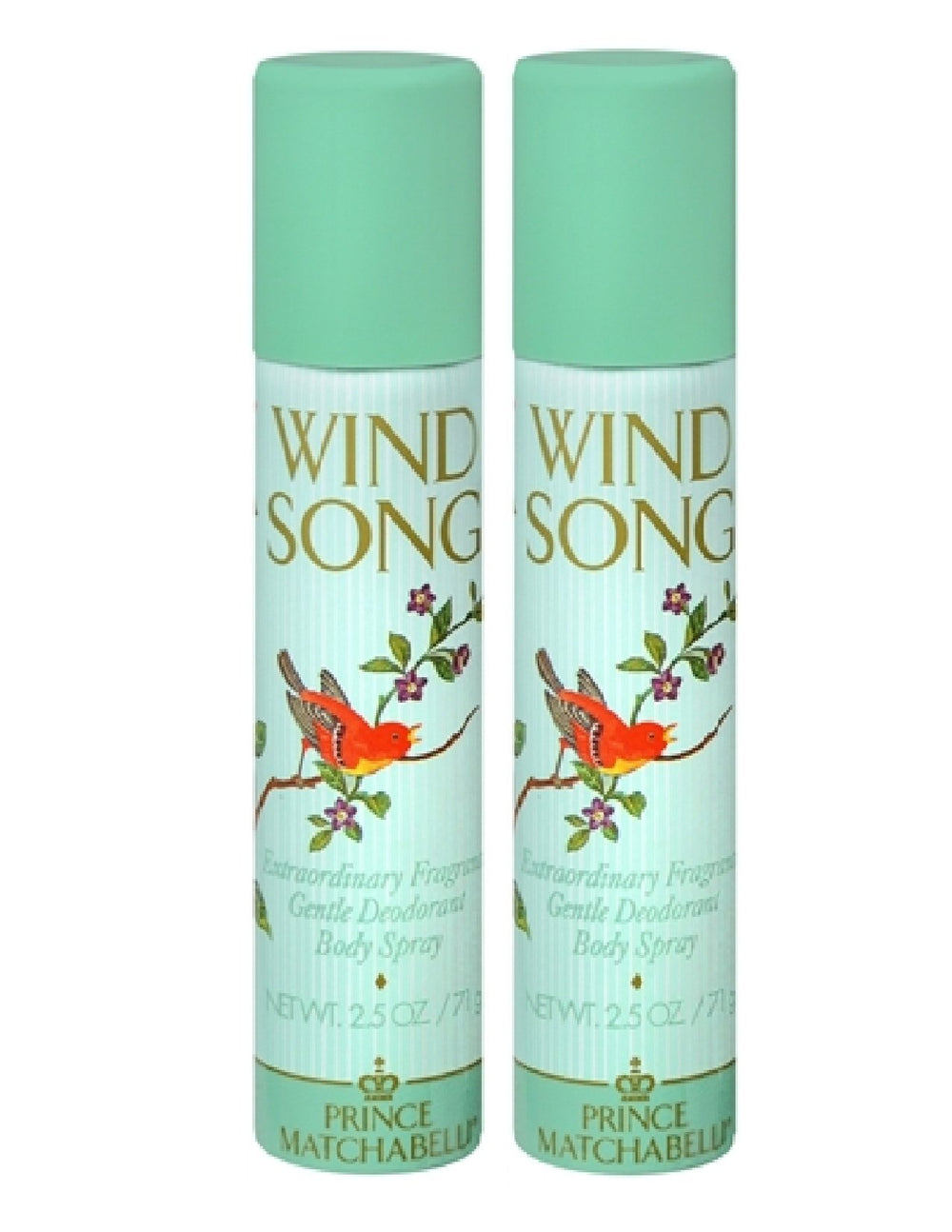 Spray corporal Wind Song de Prince Matchabelli, paquete de dos frascos para uso diario.