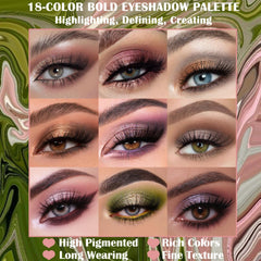 Prism Makeup Paleta Pro 18 Colores, aplicación suave y mezcla fácil para cualquier estilo.