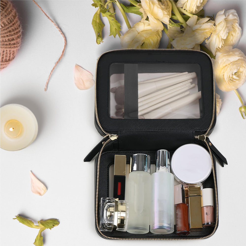 Prite bolsa maquillaje con compartimento para brochas para acceso ordenado