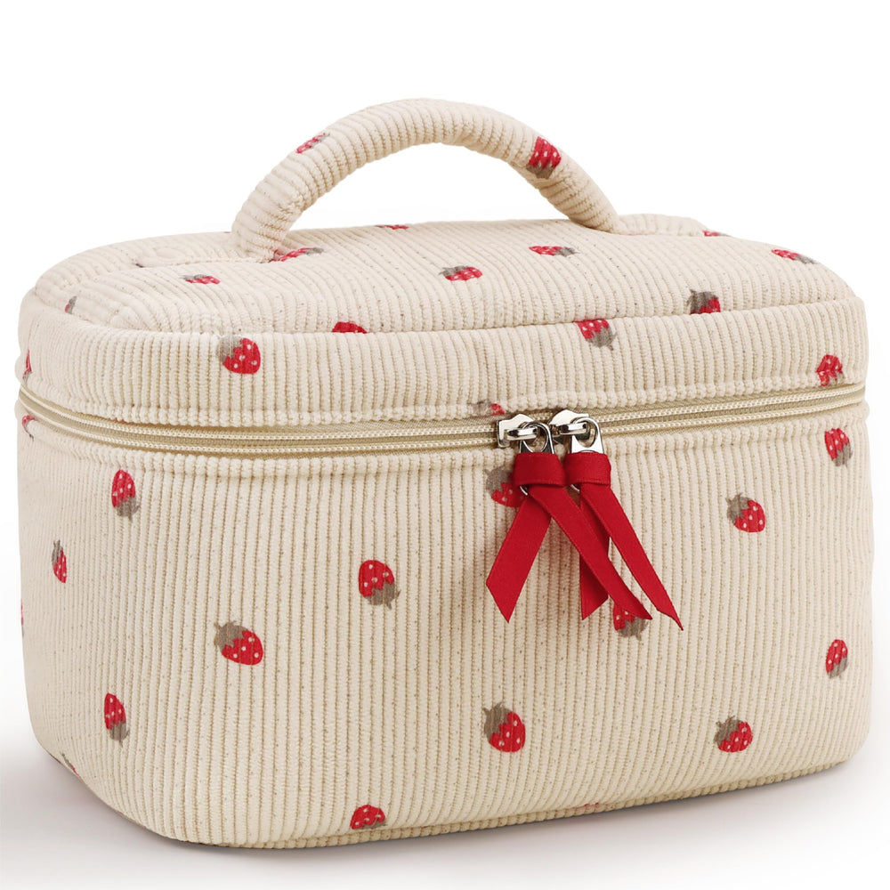 Bolsa de maquillaje Prite Corduroy grande para viaje, mantiene cosméticos organizados.
