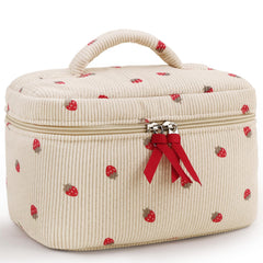 Bolsa de maquillaje Prite Corduroy grande para viaje, mantiene cosméticos organizados.