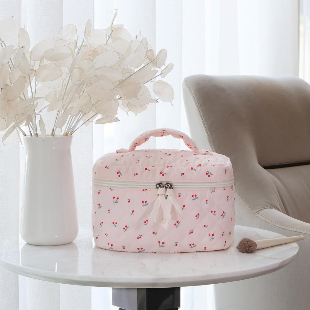 Prite bolsa maquillaje con cremallera dorada y costuras reforzadas
