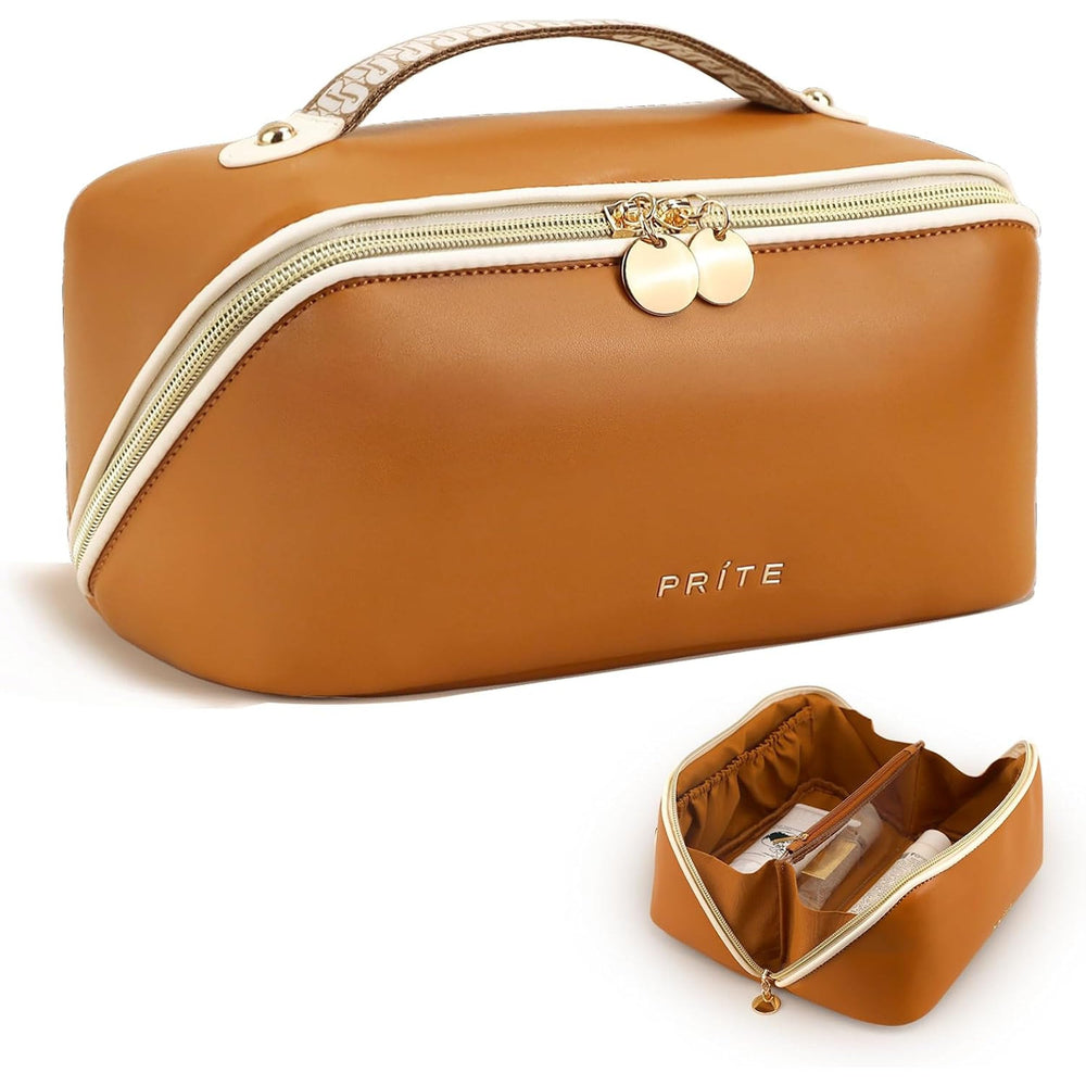Prite bolsa de maquillaje mediano con divisor transparente para ver productos fácilmente.