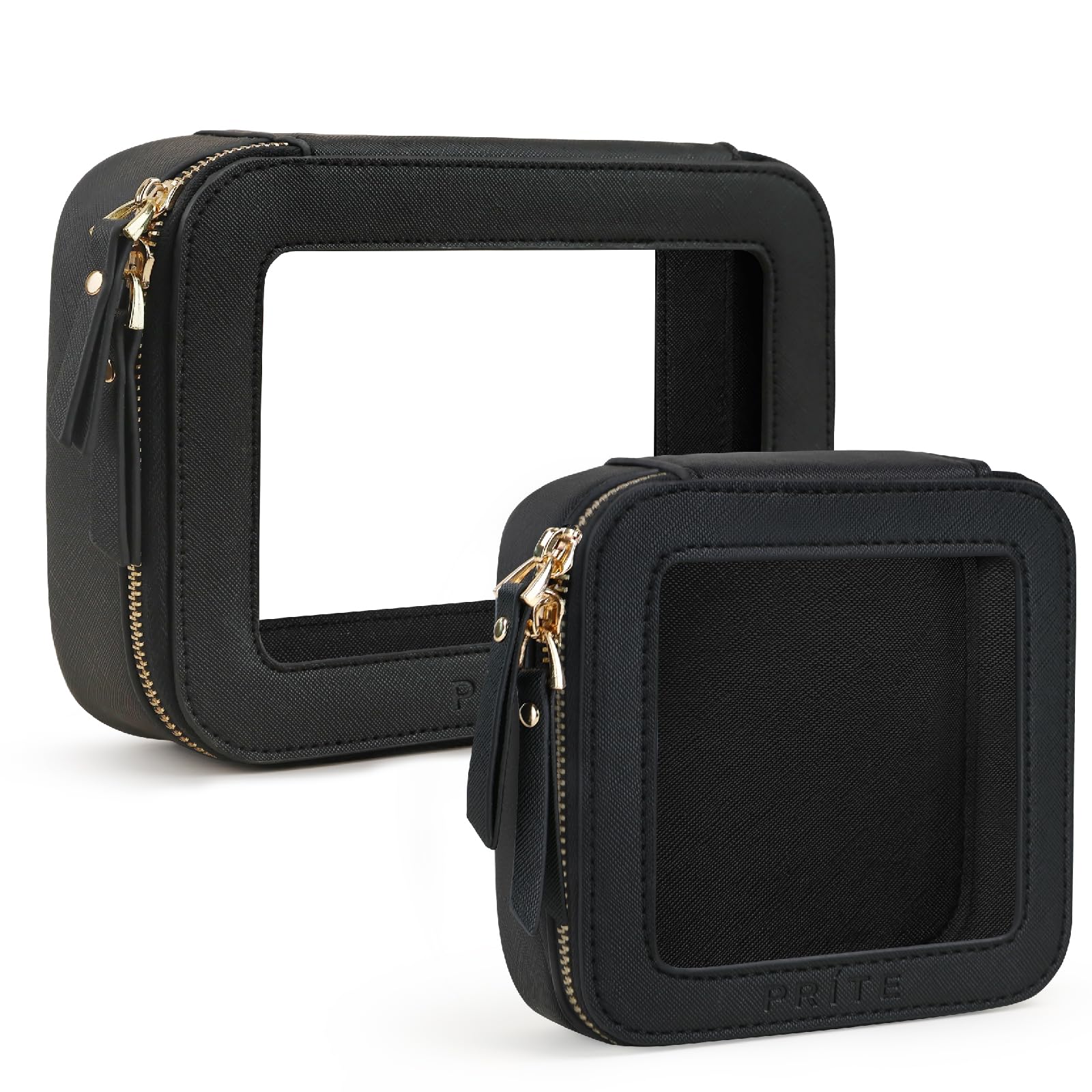 Prite bolsa de maquillaje transparente vista frontal con beneficio de acceso rápido