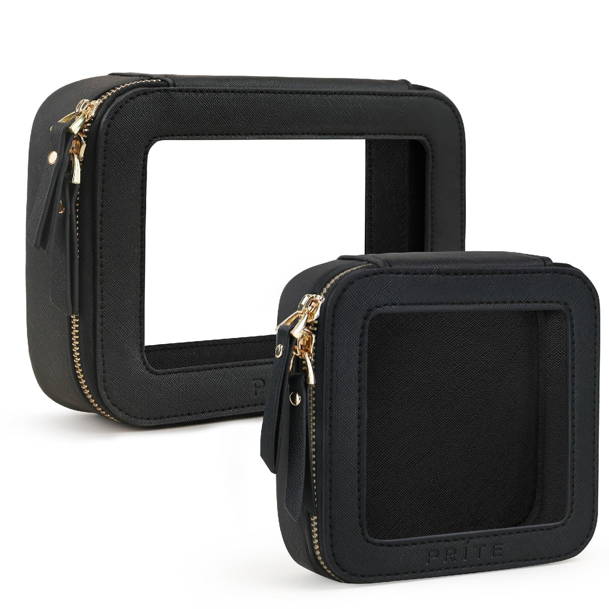 Prite bolsa de maquillaje transparente vista frontal con beneficio de acceso rápido