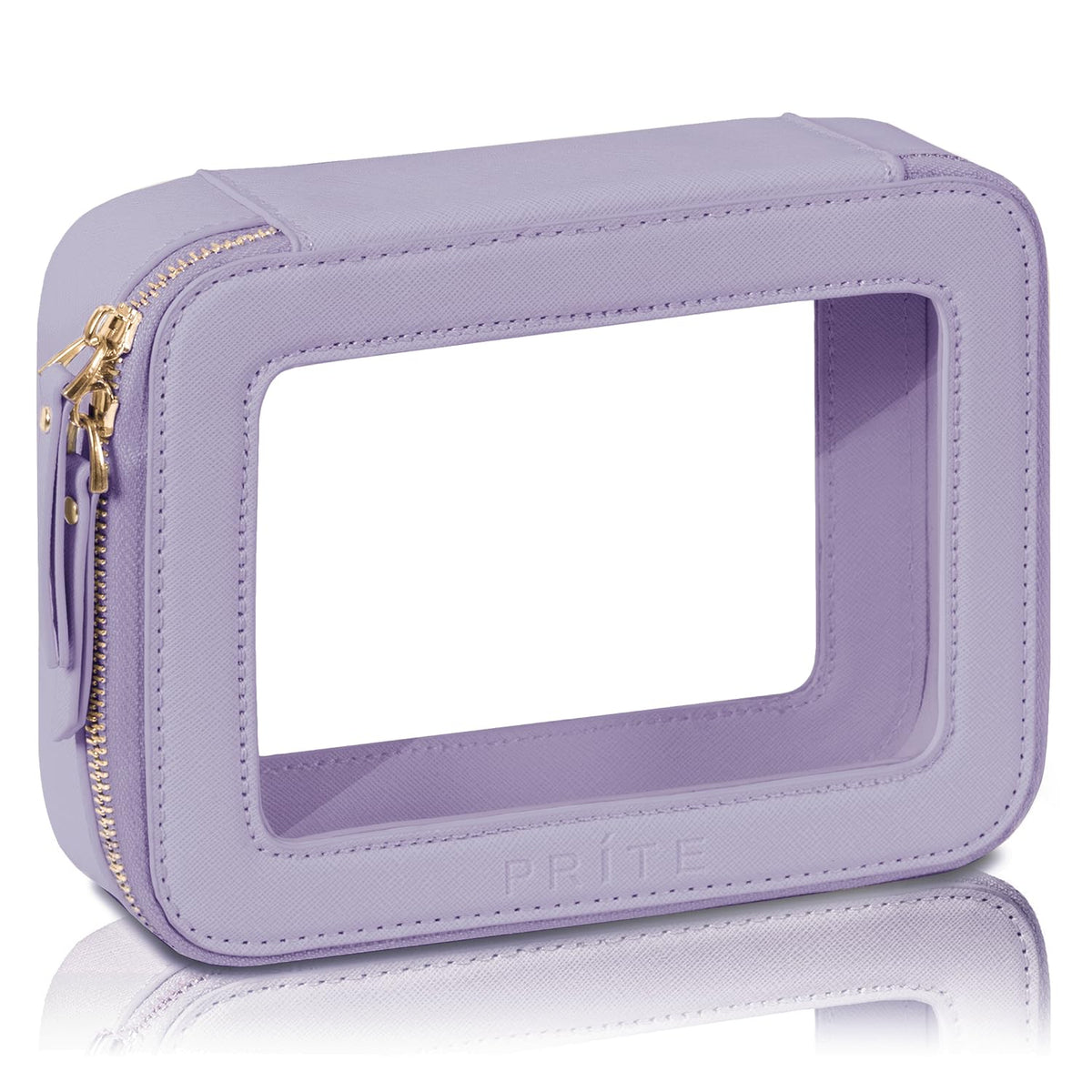 Prite bolsa cosmética transparente con cremallera dorada para ver todo de un vistazo.