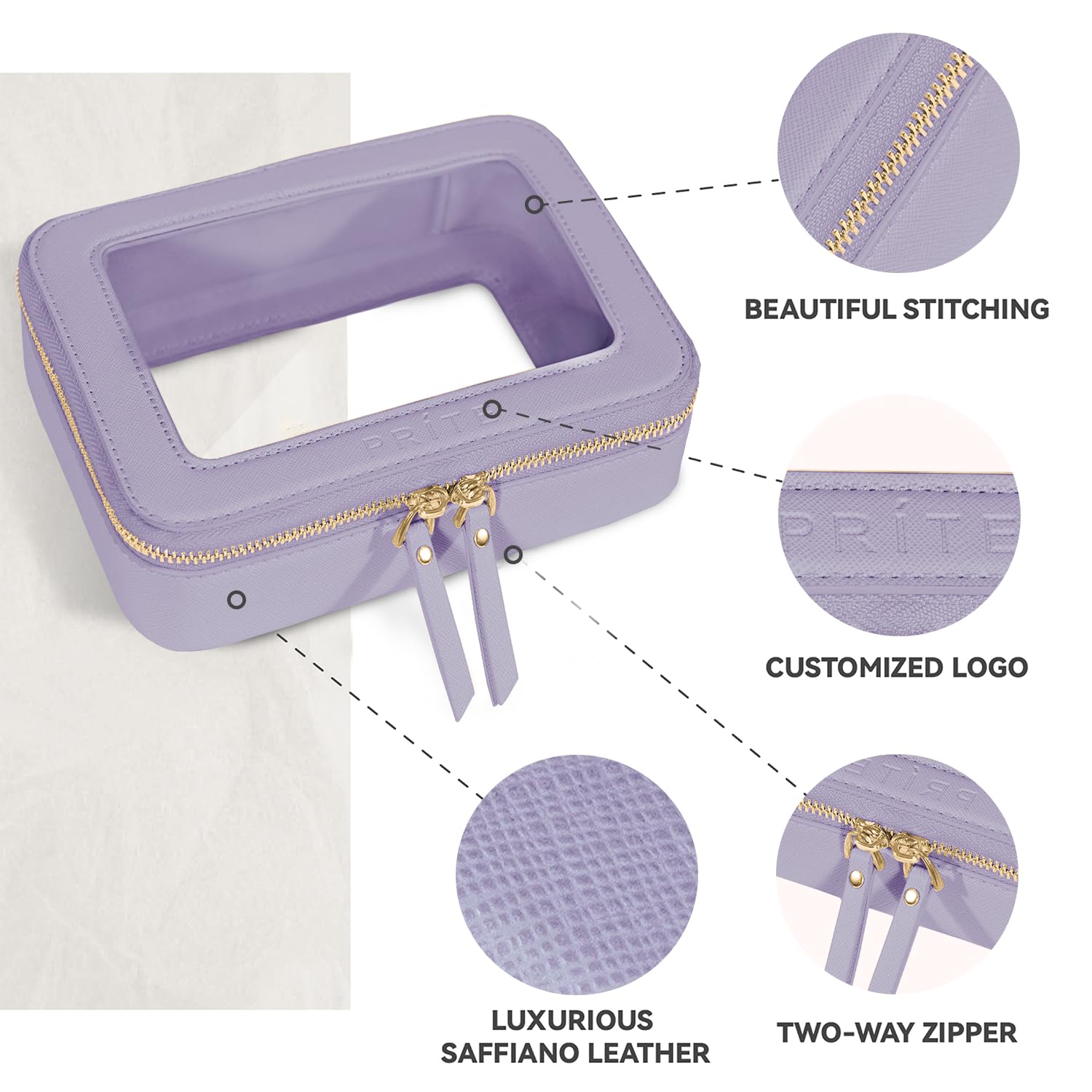 Prite bolsa cosmética con visibilidad clara para acceso rápido a productos.
