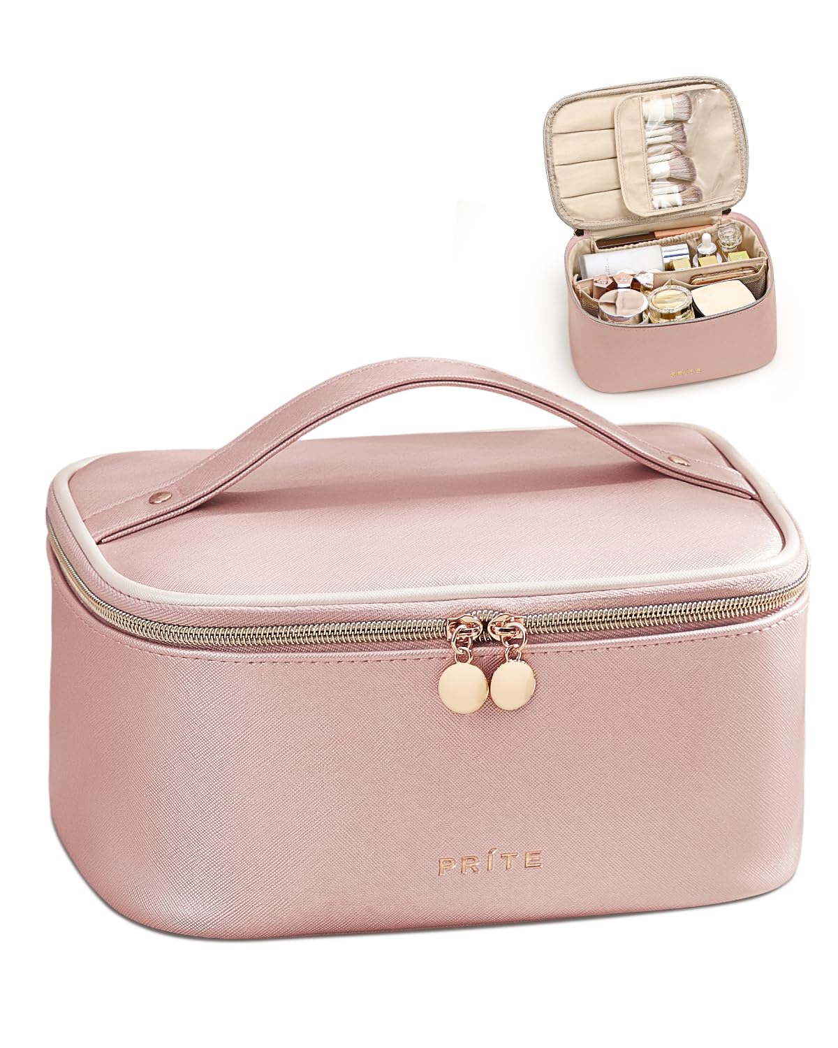Bolso de maquillaje Prite de gran capacidad para viajar y organizar cosméticos.