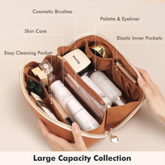 Prite bolso maquillaje interior con tres compartimentos para organización.