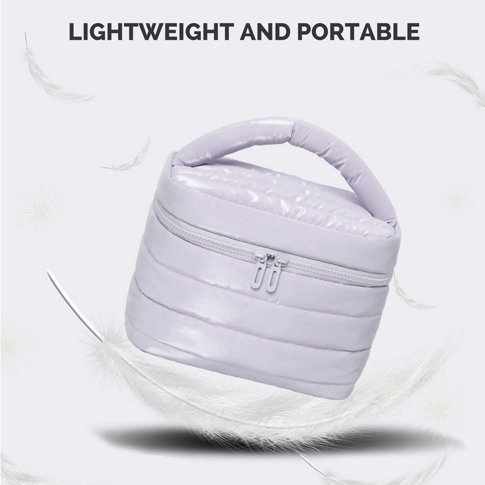 Prite bolso de maquillaje violeta con cierre superior, fácil acceso