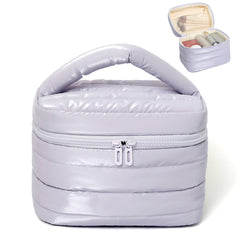 Prite bolso de maquillaje violeta frontal, organización elegante para tus esenciales