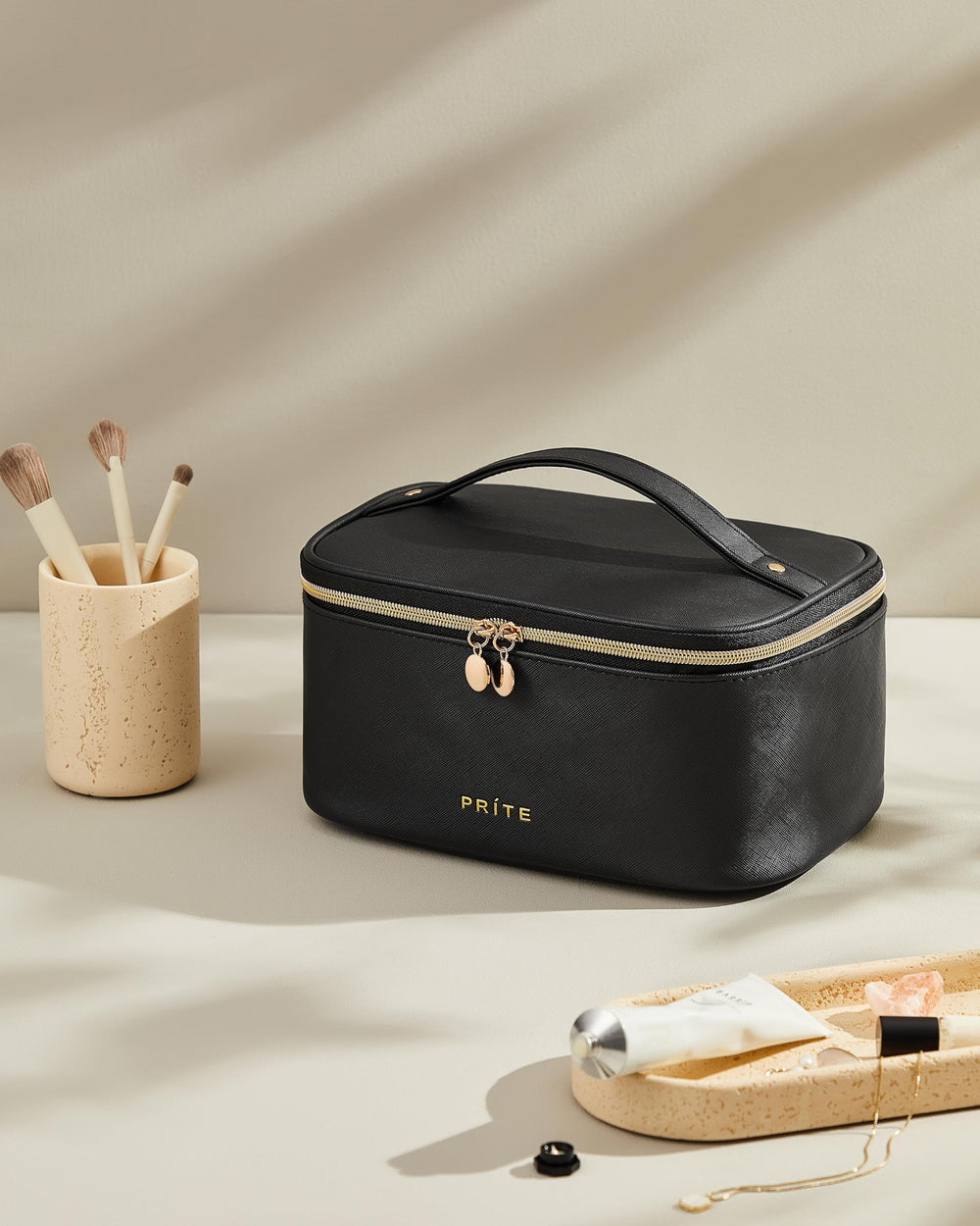 Estuche de maquillaje Prite impermeable con asa para transporte cómodo