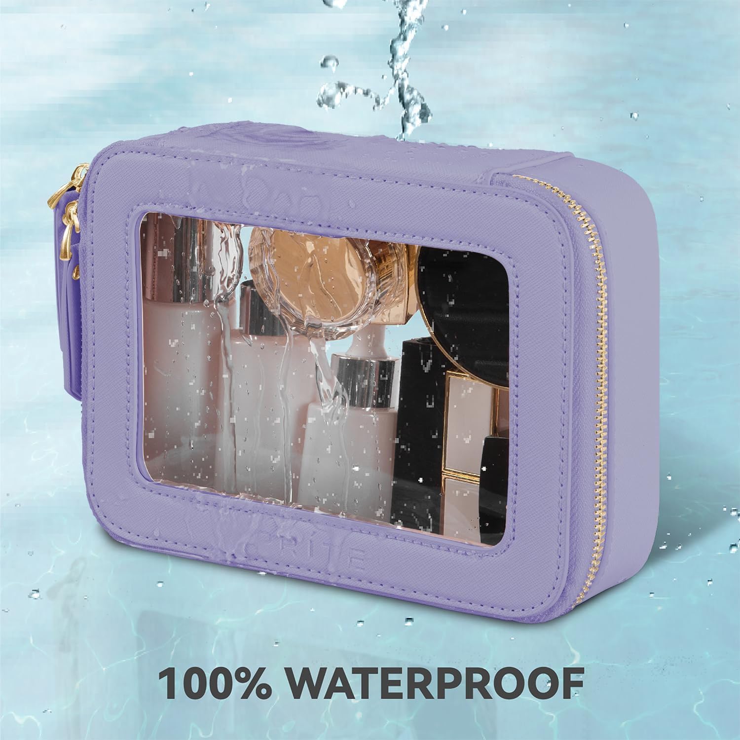 Prite organizador de maquillaje con diseño minimalista y violeta.
