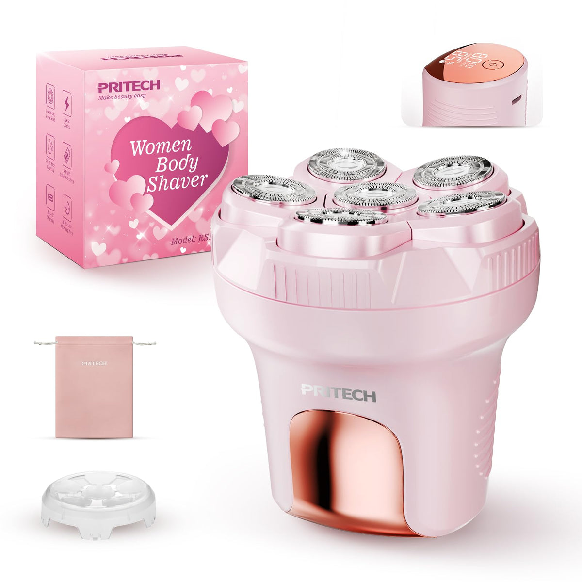 PRITECH Afeitadora eléctrica para mujer con cabezal 6D para afeitado suave