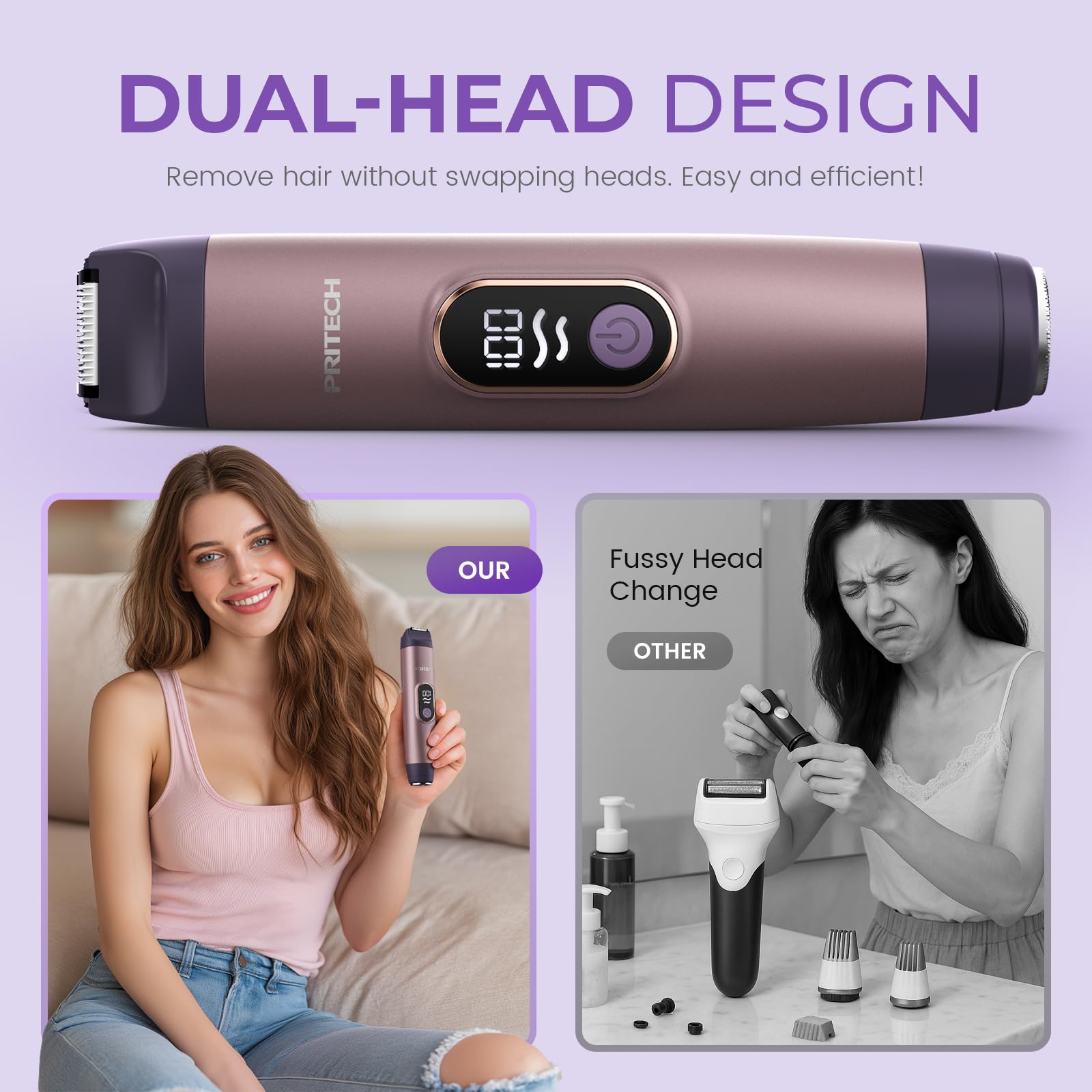 PRITECH Bikini Trimmer con pantalla LED que indica la batería.