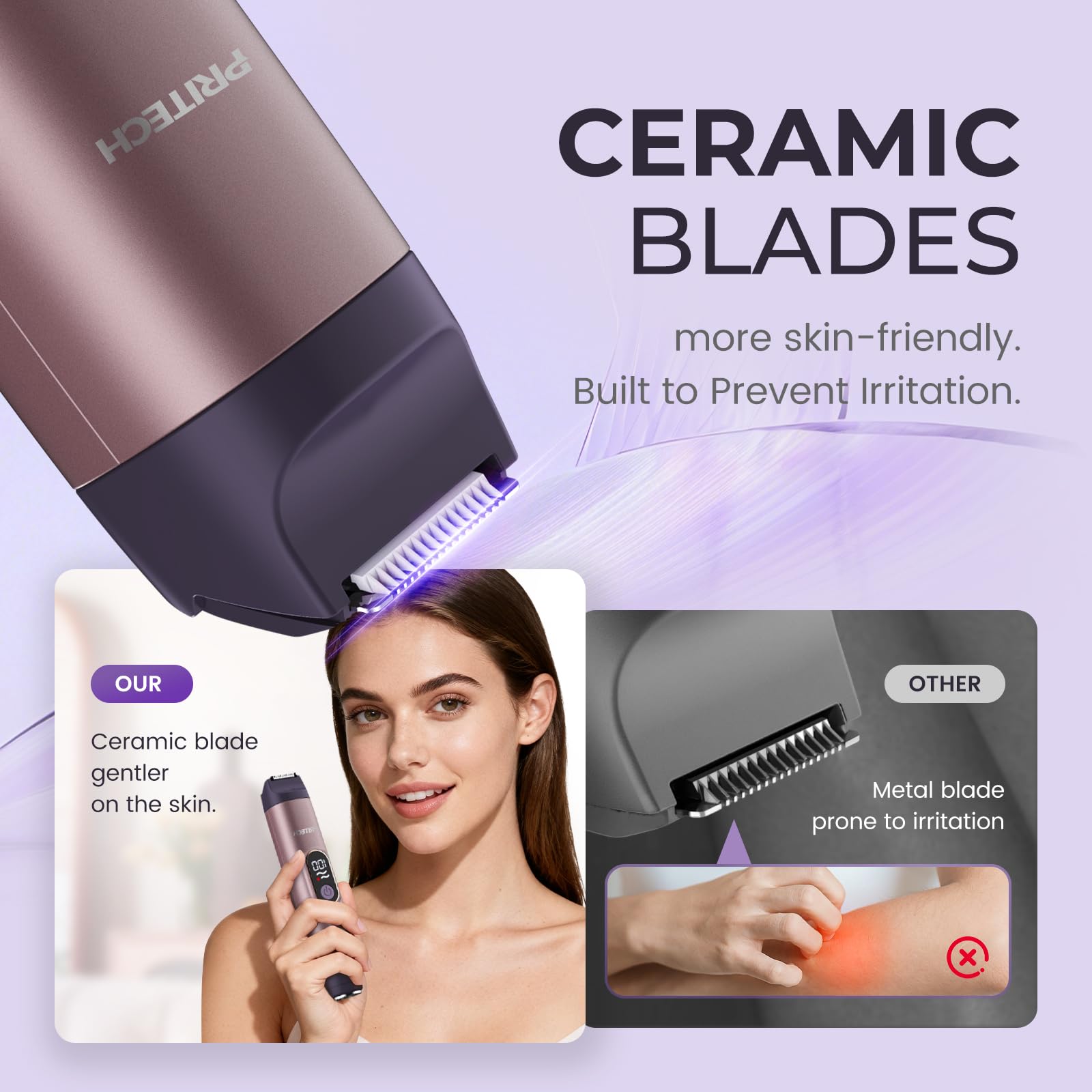 PRITECH Bikini Trimmer usada en húmedo o seco para mayor comodidad.