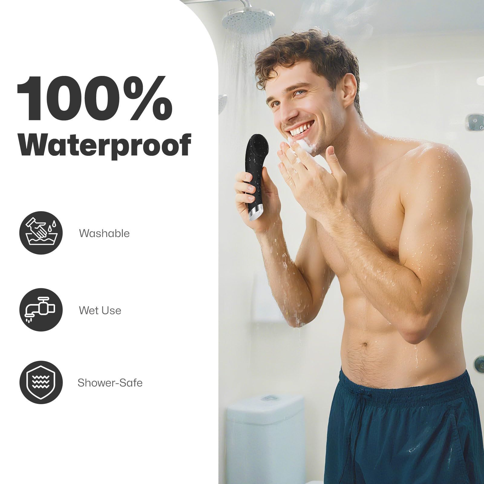 PRITECH cepillo limpieza facial resistente al agua para uso en ducha.