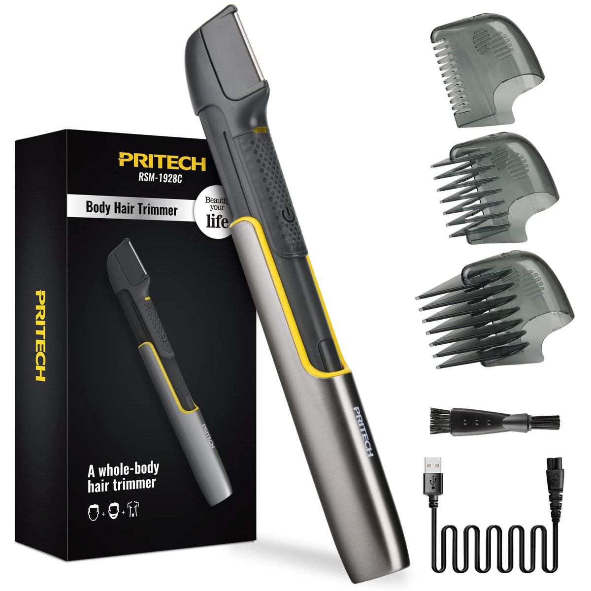PRITECH recortador de vello corporal con brazo extensible facilita el alcance en la espalda