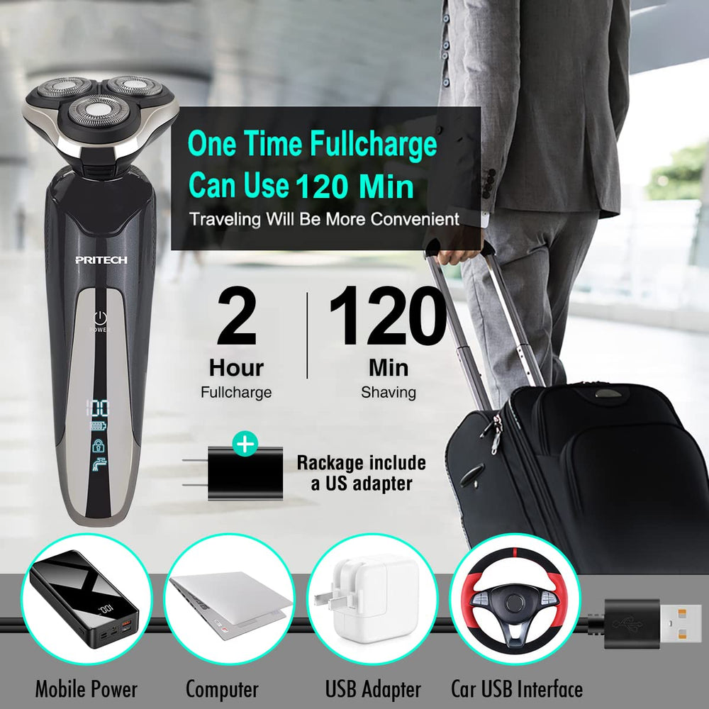 PRITECH maquinilla eléctrica con carga rápida USB para viajar con comodidad