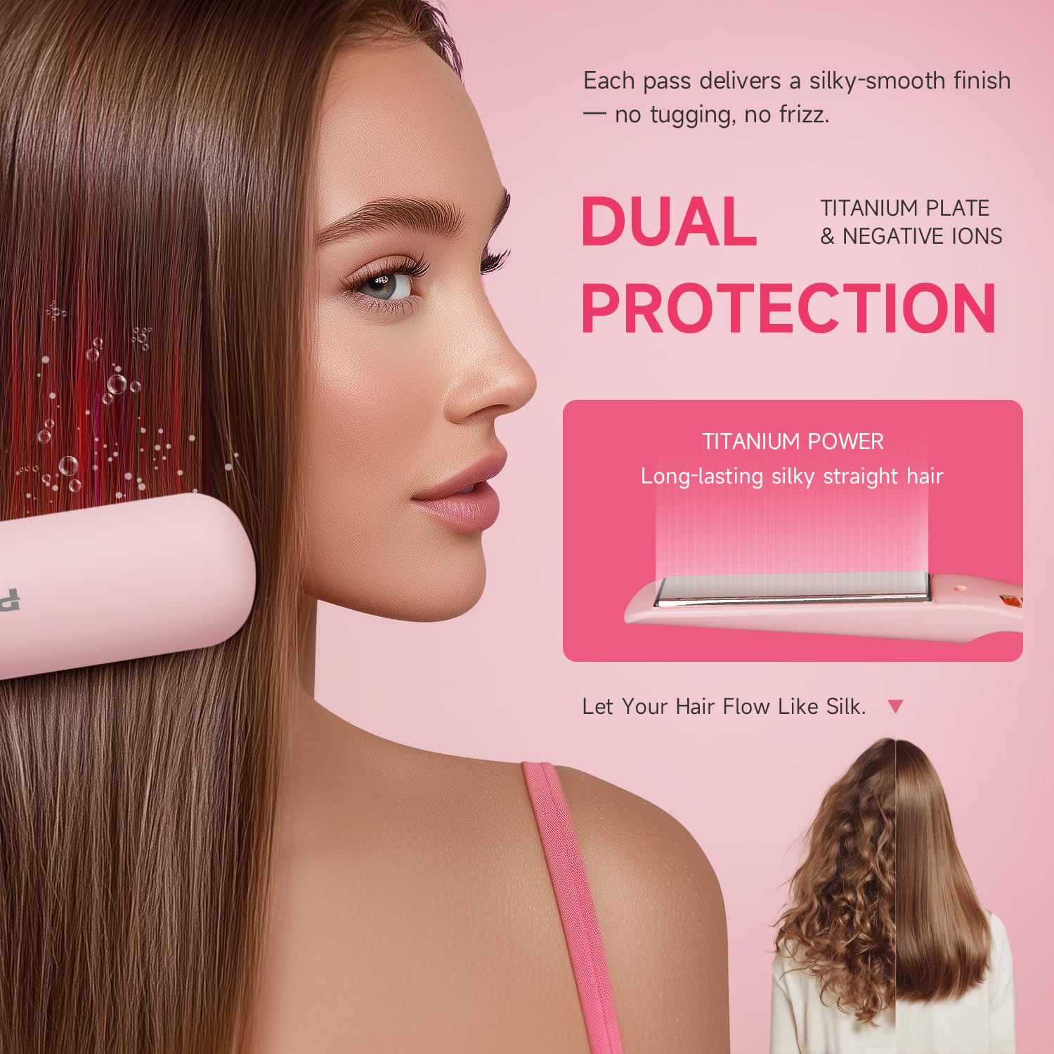 PRITECH plancha de pelo 1 pulgada titanio rosa, ajuste de temperatura para todo tipo de cabello