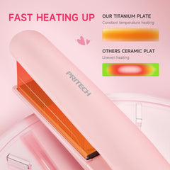 PRITECH plancha de pelo 1 pulgada titanio rosa, calor rápido para peinados en minutos