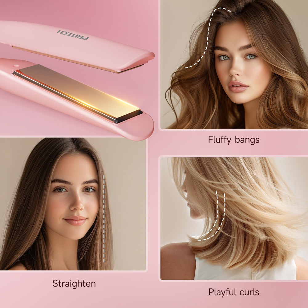 PRITECH plancha de pelo 1 pulgada titanio rosa, voltaje dual para viajar sin esfuerzo