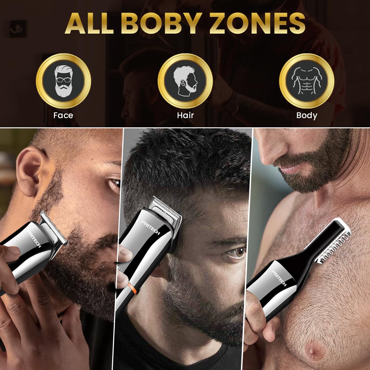 PRITECH Recortadora Barba Cabello, diseño inalámbrico para grooming en casa.
