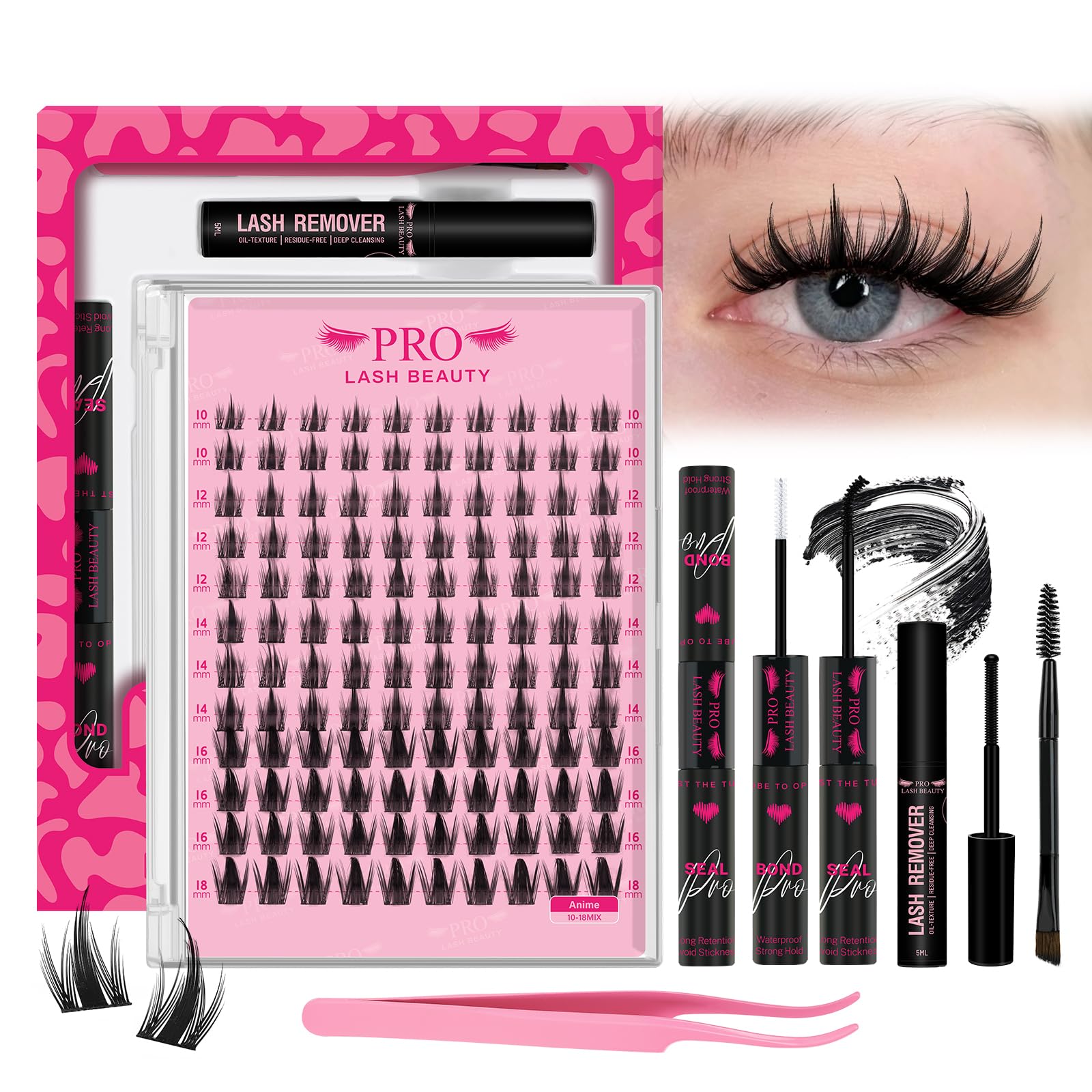 PRO LASHBEAUTY Manga Lash Clusters Kit para crear volumen ligero y fácil de aplicar.