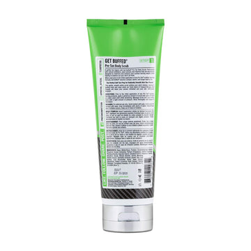Pro Tan Get Buffed exfoliante, textura tropical, realza color y prepara la piel para el bronceado.