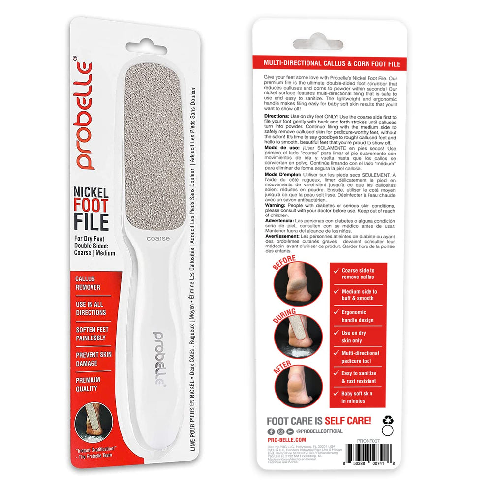 Probelle embalaje y producto niquel, presentación lista para cuidado de pies