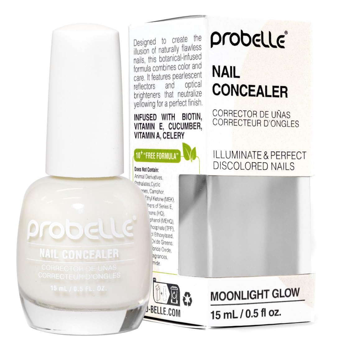Probelle iluminador de uñas, frasco con brillo, neutraliza el amarillo.