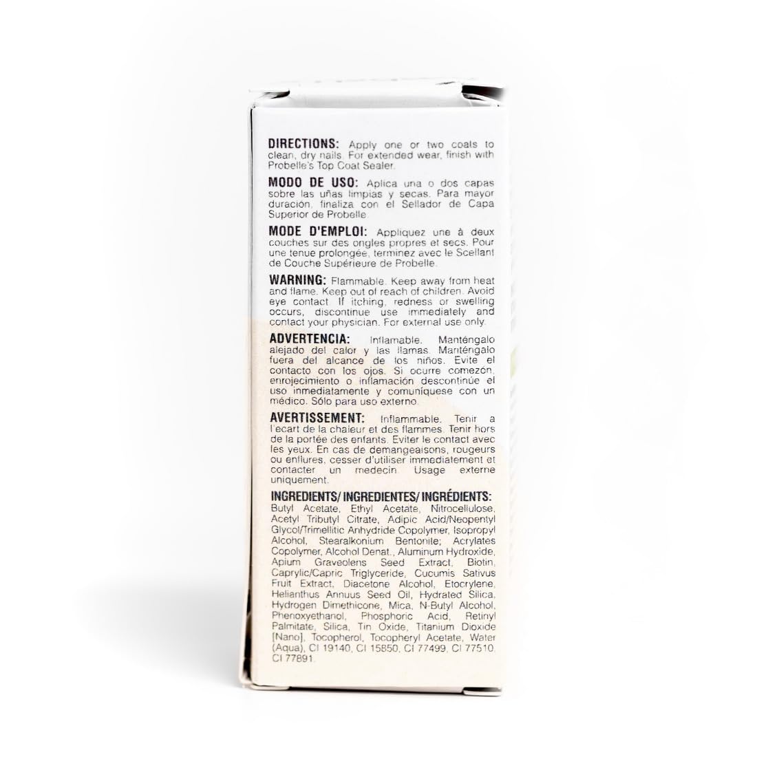 Etiqueta de Probelle indica veganismo y gluten libre.